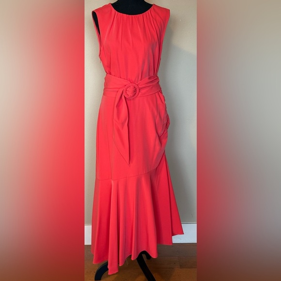 Sachin + Babi Crepe Flare Midi Dress in Coral Pink New Size US 10 - Picture 2 of 9